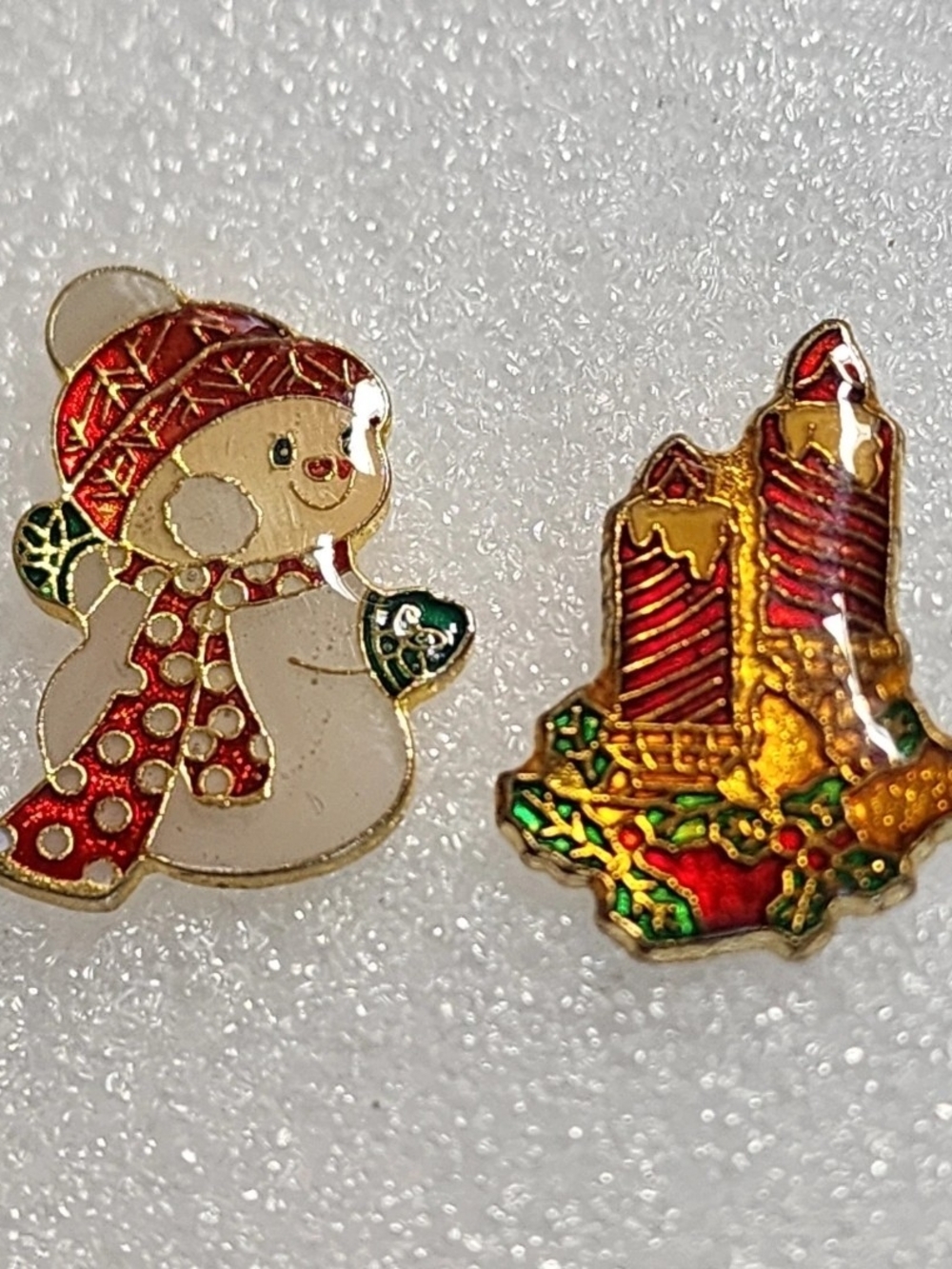 Christmas Pin Lot Snowman & Candles Holiday Enamel Brooches